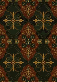 Intricate pattern design featuring ornate floral and geometric elements in warm earthy tones vector