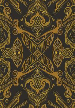 Intricate golden ornamental pattern repeating design on a dark background with detailed artwork vector