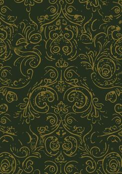 Intricate gold ornate damask pattern design on a dark green background for elegant textures vector
