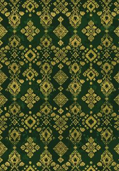Intricate geometric pattern in emerald green and gold, a seamless repeating design vector