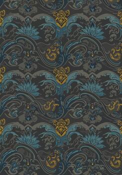 Intricate floral pattern design with a dark background and decorative elements creating an ornate look vector