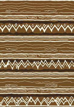Intricate brown and cream tribal pattern with geometric shapes and horizontal stripes design vector