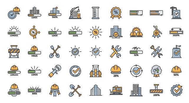 construcción industria Progreso íconos conjunto edificio Progreso cargando barras y construcción elementos para desarrollo proyectos vector