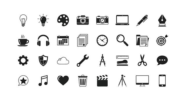 Collection of Flat Icons Representing Creative Hobbies Business Technology and Objects for Web Design vector