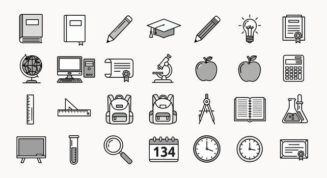 colección de educación y colegio relacionado íconos en blanco fondo, ideal para aprendizaje recursos y digital diseño vector