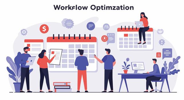 equipo de profesionales trabajando juntos en flujo de trabajo mejoramiento y proyecto administración vector