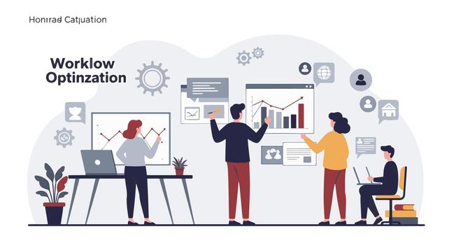 Team of professionals analyzing data charts and graphs during a workflow optimization meeting vector