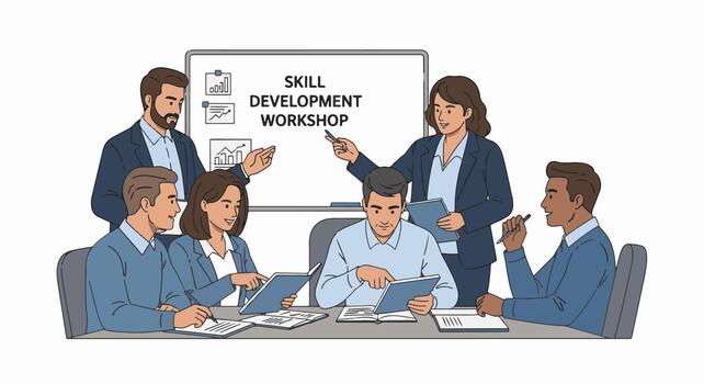 habilidad desarrollo taller ilustración presentando un diverso grupo de personas en un negocio reunión vector