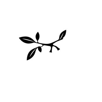 Simple black and white illustration of a branch with several leaves on a white background vector