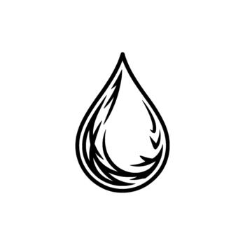 Stylized line art illustration of a single water drop with internal organic swirling patterns vector