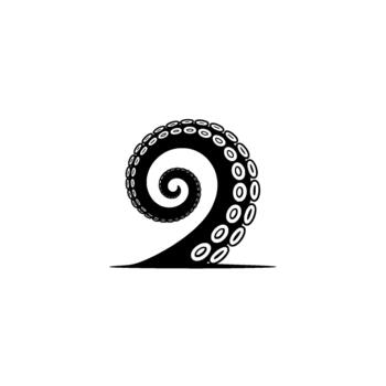 A minimalistic illustration of a single coiled octopus tentacle with suction cups creating a swirling pattern vector