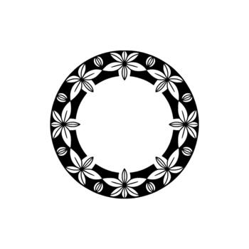 A minimalist circular border featuring a repeating pattern of stylized star anise flowers and oval seed elements vector