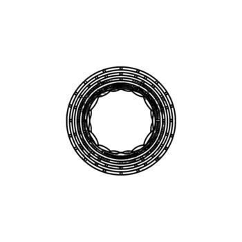 A circular geometric pattern composed of interwoven horizontal and vertical lines creating a textured effect vector