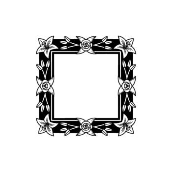 A delicate floral border frame featuring stylized lilies and roses with budding leaves creating an elegant decorative element vector