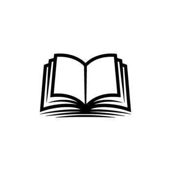 A striking outline illustration of an open book with layered pages and a visible spine presented vector