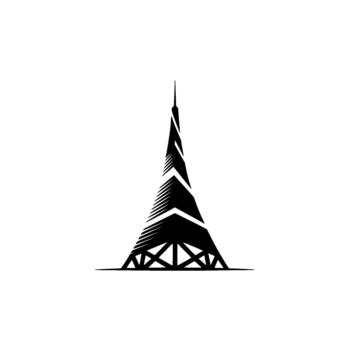 Stylized silhouette of a modern broadcast or communication tower with sharp geometric lines and a triangular base vector