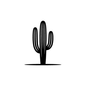 A stark stylized silhouette of a Saguaro cactus with multiple arms casting a subtle shadow vector