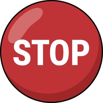 lustroso dibujos animados detener botón con negrita texto en rojo color vector