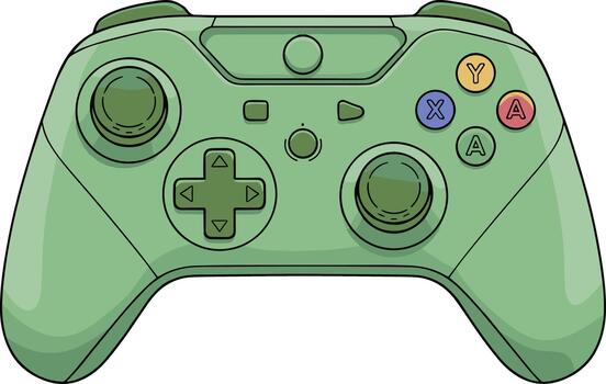 Cartoon Handdrawn Gaming Console Controller with Green Color and Buttons vector