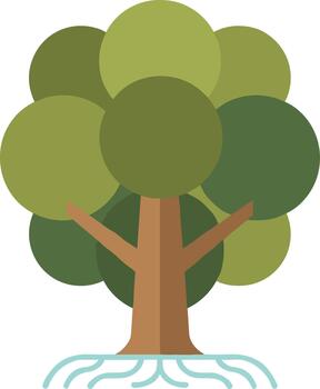 plano estilo detallado árbol raíz rama naturaleza ambiente elemento icono vector