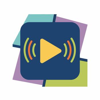 Play button icon with sound waves and abstract background elements vector