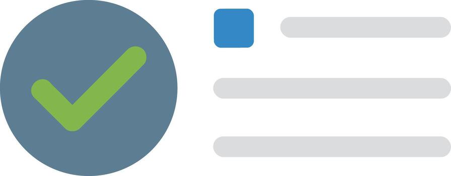 moderno plano circulo marca de verificación con azul caja y lista documento icono vector