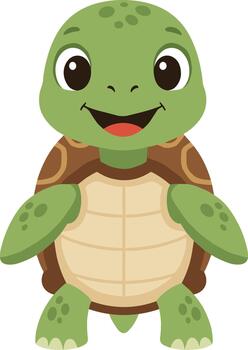 Flat Simple Cartoon Turtle Standing Upright with Happy Expression Character Design vector