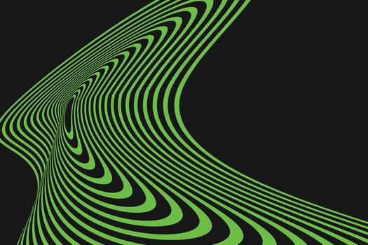 Abstract green lines curving on a black background creating an optical illusion effect vector