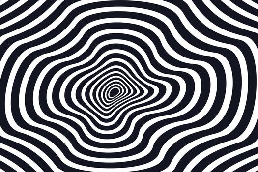 Abstract optical illusion with concentric irregular shapes in black and white colors vector