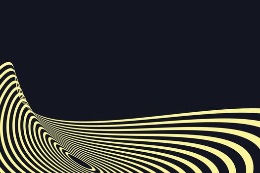 Abstract dark background with yellow curved lines creating a wave like optical illusion vector