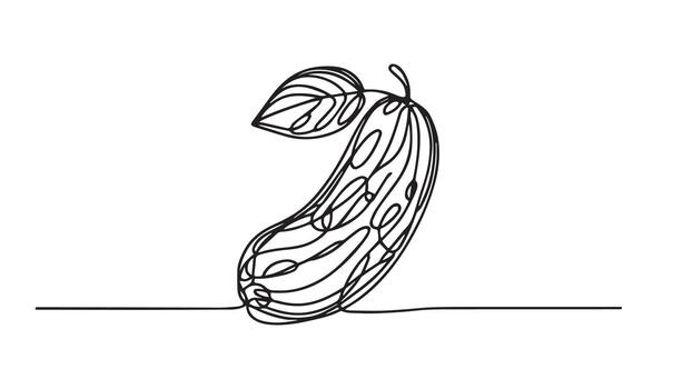 continuous line drawing of a cucumber with leaves vector