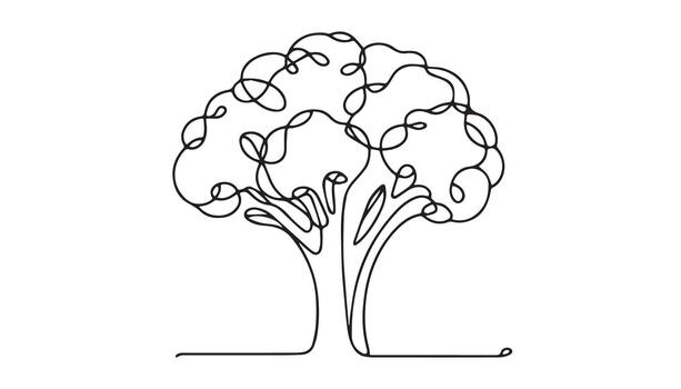 continuous line drawing of a tree vector
