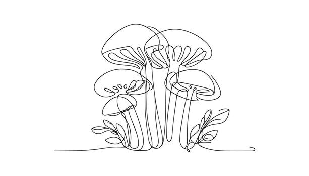 continuo línea dibujo de hongos en un árbol vector