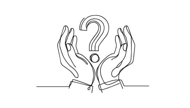 continuous line drawing of hands with question mark vector