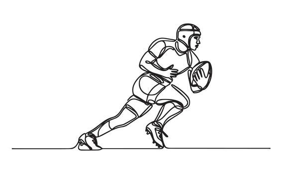 continuous line drawing of rugby player running with ball vector