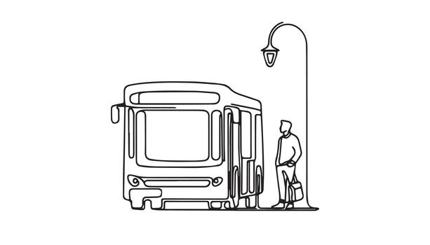 continuous line drawing of a man waiting for a bus vector
