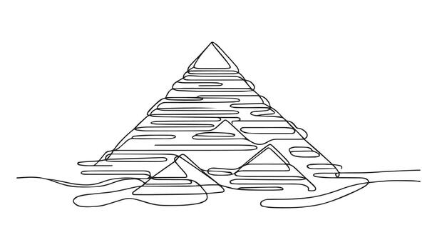 continuous line drawing of pyramid with water and waves vector