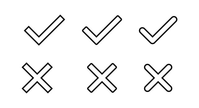 Check mark and cross outline icon. Tick and X symbol. Correct and incorrect sign vector