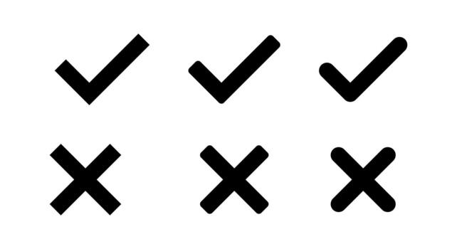Check and cross mark icon set. Tick and X symbol. Correct and incorrect sign vector