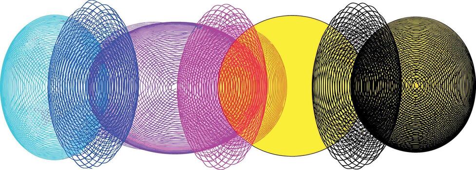 Vibrant abstract pattern of overlapping geometric circles with intricate lines creating a dynamic optical illusion vector