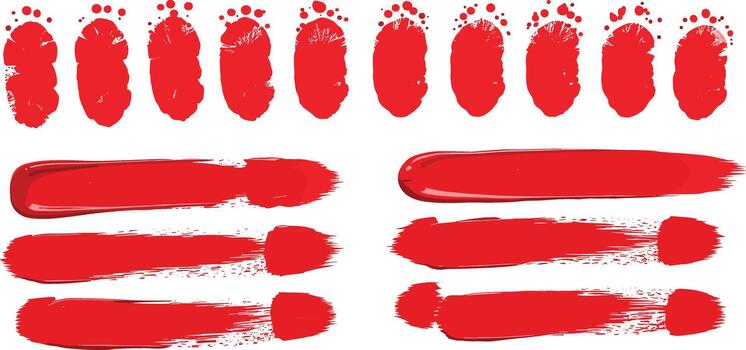 Vibrant Red Paint Splashes and Textured Brush Strokes Set for Artistic Digital Graphics and Design Elements vector