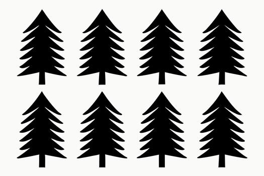 Simple evergreen fir tree shapes graphic set for nature and forest themed projects. vector