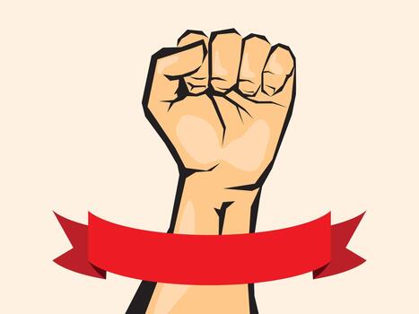 Illustration of a raised fist with an empty red ribbon vector