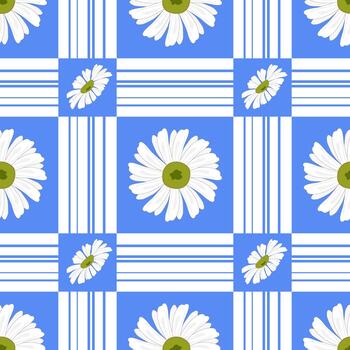 Retro Daisy Gingham and Stripe Repeating Background vector