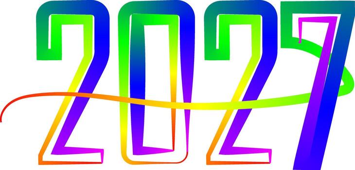 Vibrant gradient illustration of the year 2027 with flowing lines vector