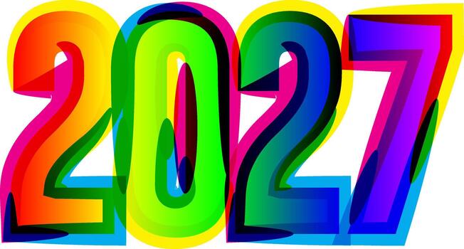 Vibrant and colorful 2027 new year design with overlapping effects vector