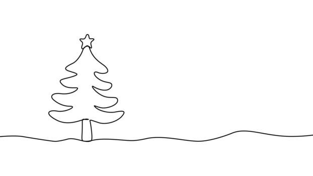 Minimalist continuous line drawing of a christmas tree with a star on top. vector