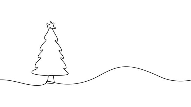 Minimalist continuous line drawing of a christmas tree with a star on top vector