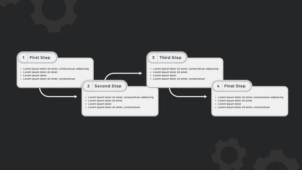 4 step linear business or project workflow process arrow white and minimalist formal style vector