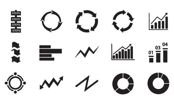 Collection of various business and data analysis icons. vector